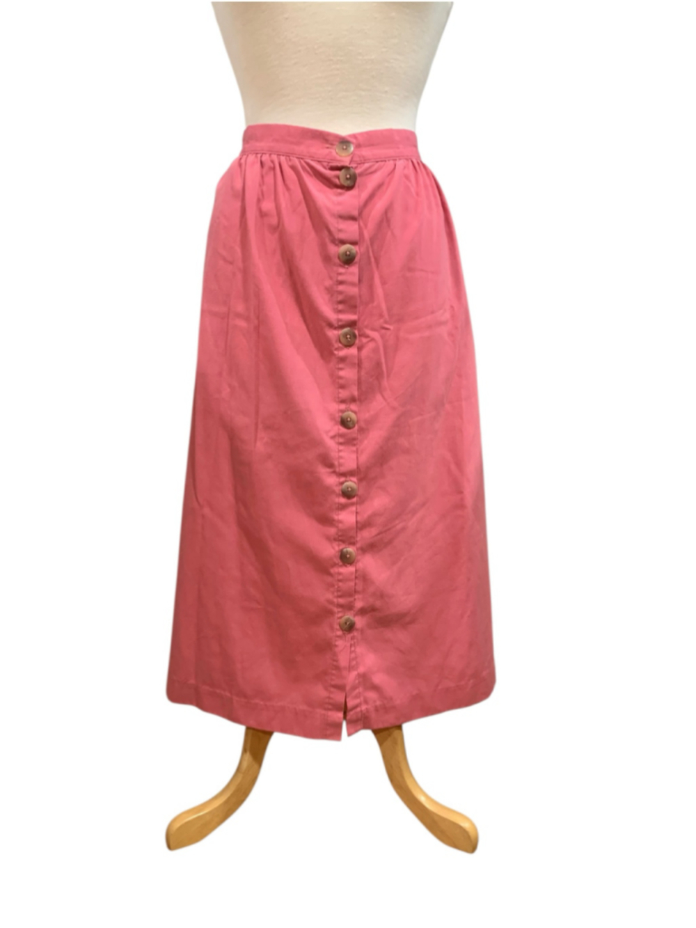 Vntg Women's Volup Bon Worth Pink Midi button front w/pockets Skirt